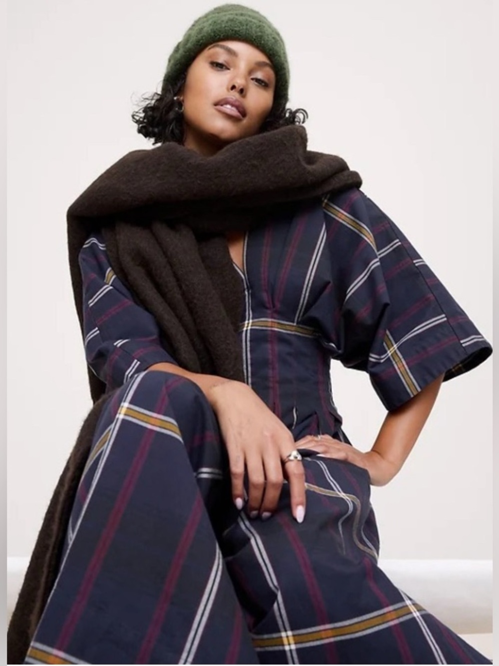 BANANA REPUBLIC PLAID PLEATED COTTON MAXI DRESS - Picture 5 of 8